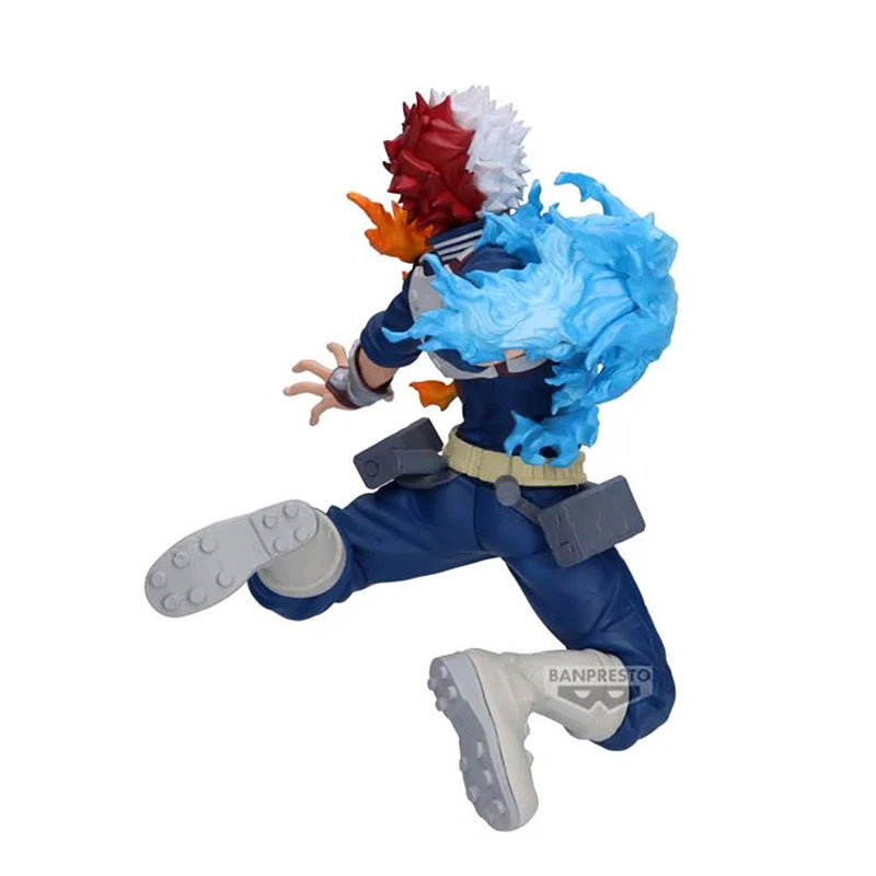 Back view of Shoto Todoroki figure from My Hero Academia Maximatic series, showing hair detail, costume cape, and pose silhouette.