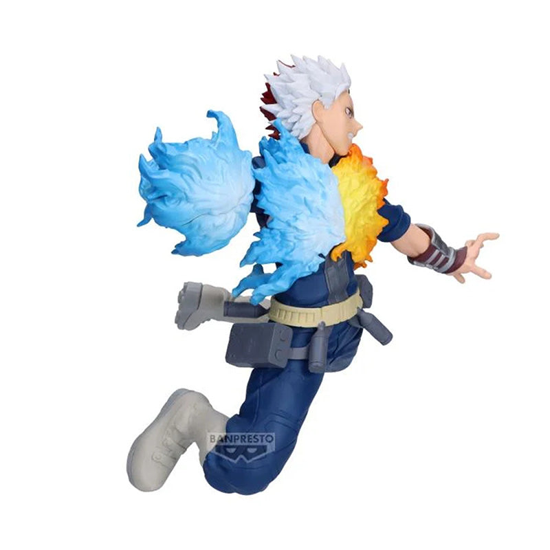 Right side view of Todoroki figure highlighting ice sculpt effect from right arm, showcasing costume textures and sculpt detail.