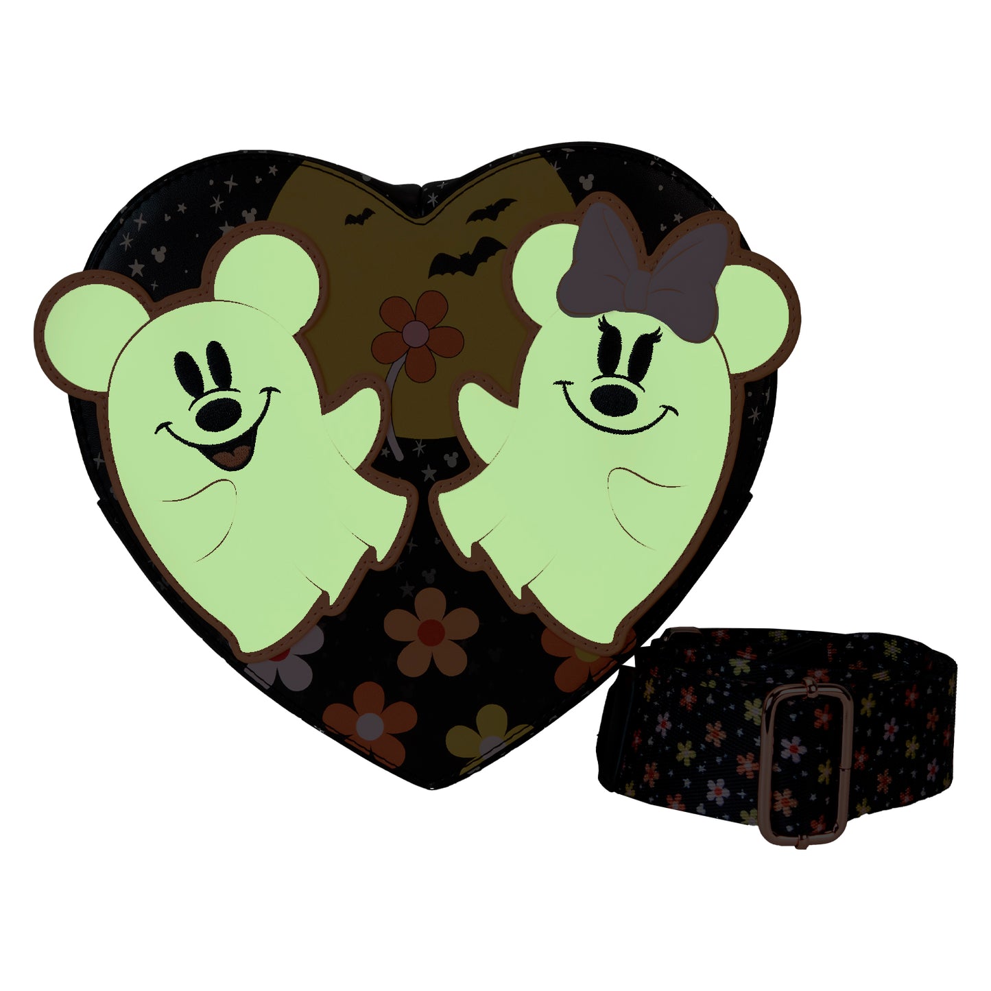 Disney: Mickey & Minnie Floral Ghost Figural Heart Glow Crossbody Bag
