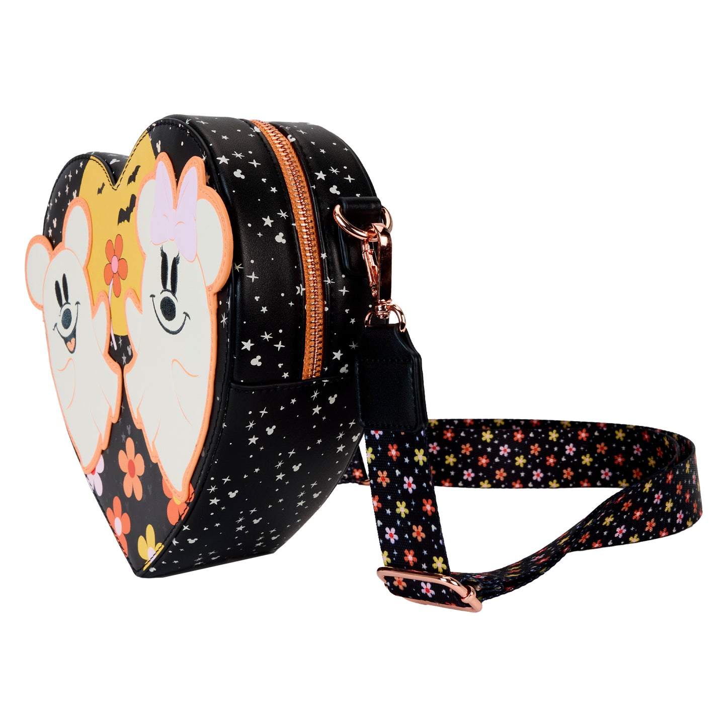 Disney: Mickey & Minnie Floral Ghost Figural Heart Glow Crossbody Bag