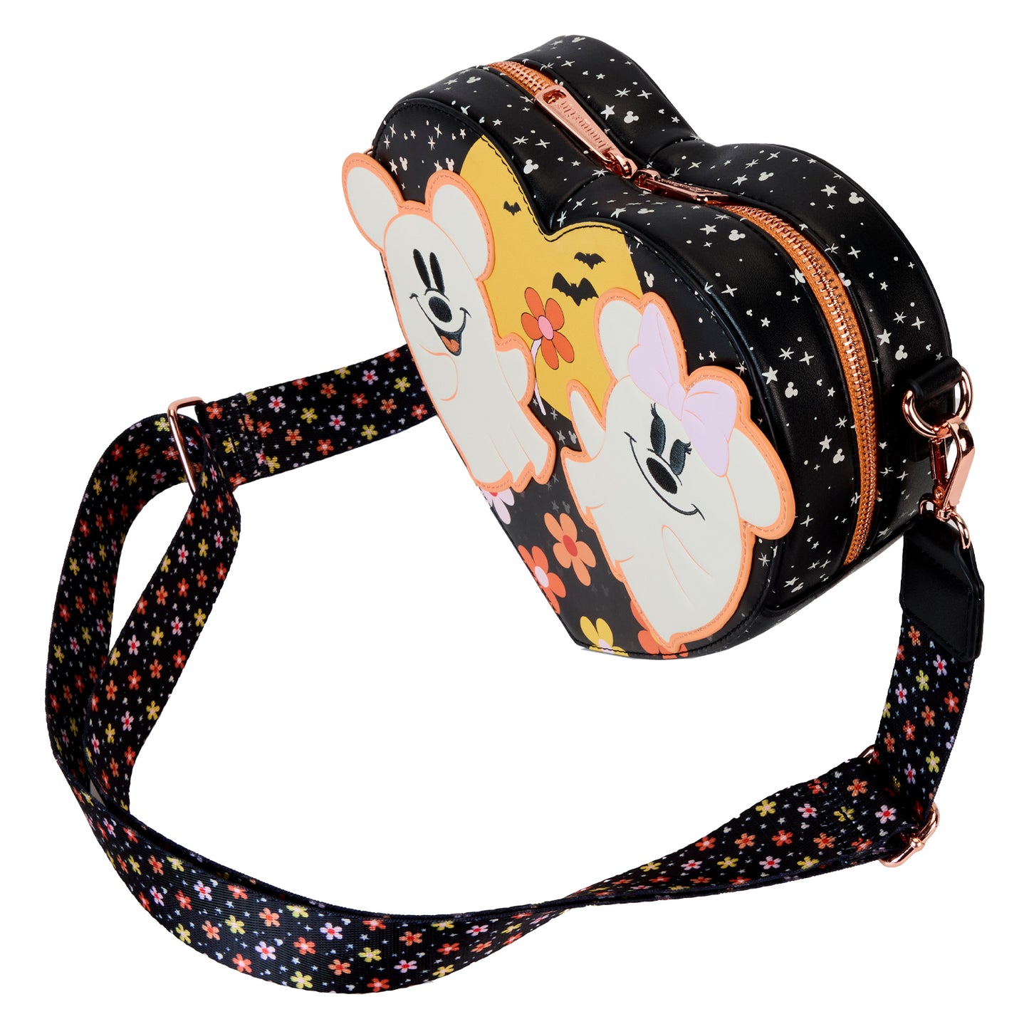 Disney: Mickey & Minnie Floral Ghost Figural Heart Glow Crossbody Bag