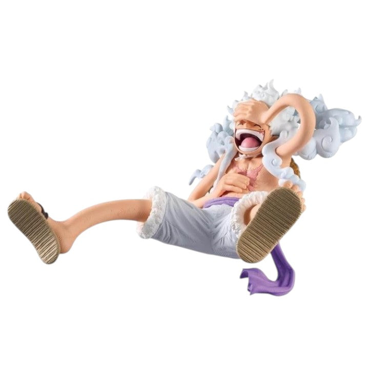 GG Anime Collectibles King of Artist Luffy Gear 5 Vol. III figure, white hair, white shorts, purple sash, dynamic pose.