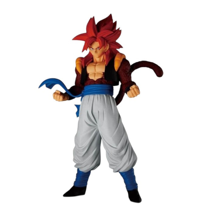 Right-side view of Banpresto Solid Edge Works SS4 Gogeta figure showcasing red hair, dark fur, and fusion form detail
