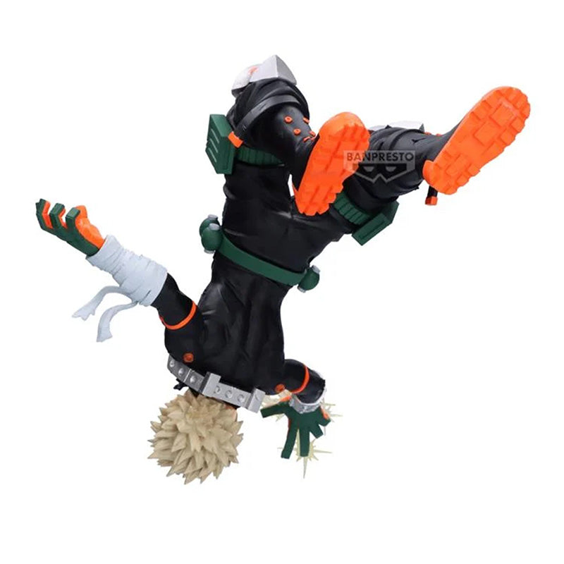 Back view of Katsuki Bakugo figure showing detailed hero costume and sculpted motion from Maximatic series