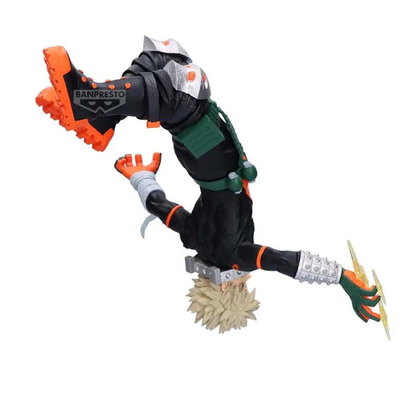 Right side view of Bakugo figure showing arm gauntlets and spiky hair sculpt from My Hero Academia anime.