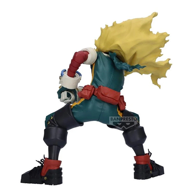 Back view of Izuku Midoriya figure showing hair sculpt and hero costume details from Banpresto Maximatic series.