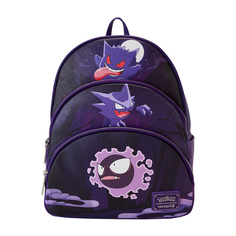 "Pokémon Gengar Evolution Triple Pocket Mini Backpack - Front View"