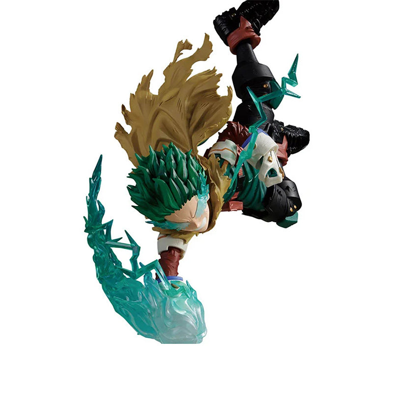 Front view of Izuku Midoriya Amazing Heroes Plus III figure in action pose wearing full hero suit on white background.