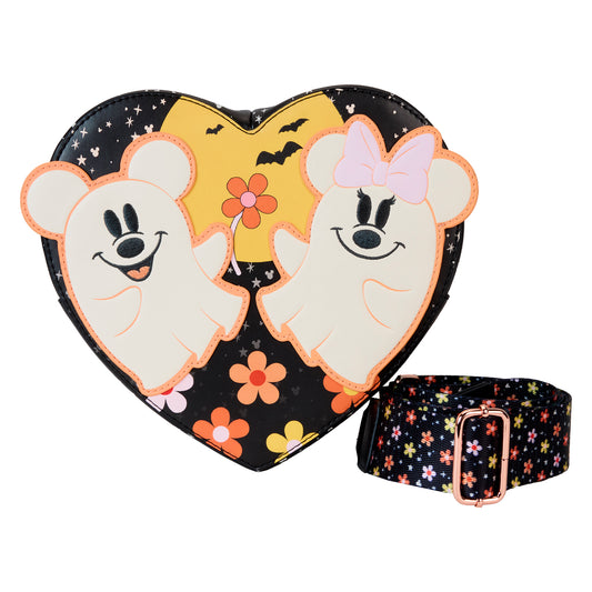 Disney: Mickey & Minnie Floral Ghost Figural Heart Glow Crossbody Bag