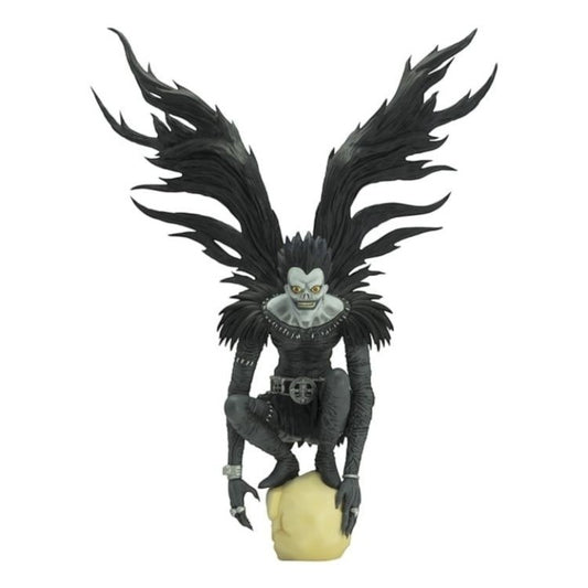 Front view of Ryuk Super Figure Collection figure in crouching pose with wings spread from Death Note anime