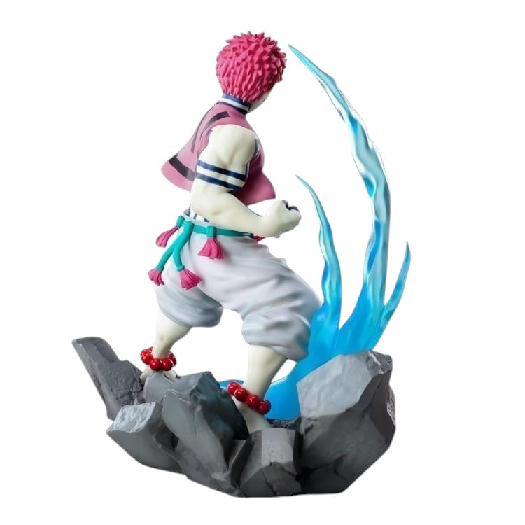 GG Anime Collectibles Demon Slayer Akaza Xrosslink figure with pink hair, white pants, and blue energy effects.