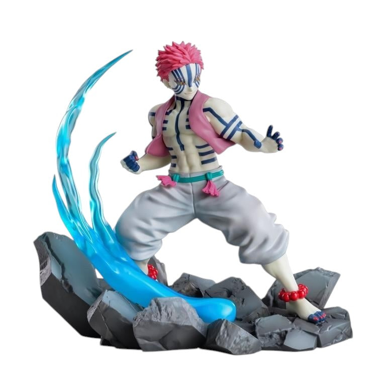GG Anime Collectibles Demon Slayer Akaza Xrosslink figure with pink hair, blue markings, and grey pants, posed with blue energy effects.
