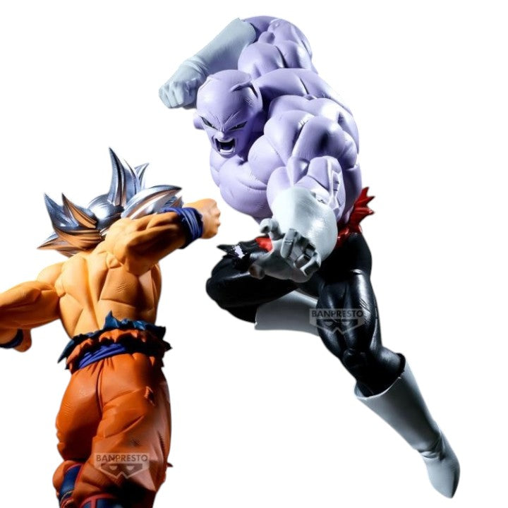 GG Anime Collectibles Dragon Ball Z Jiren vs Goku Ultra Instinct action figures in dynamic combat poses.