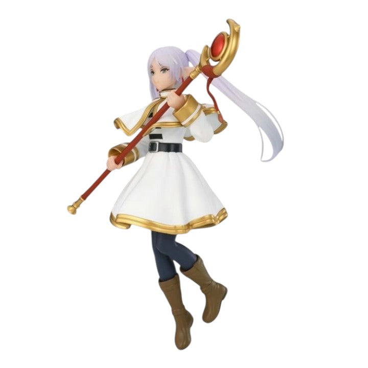 GG Anime Collectibles Frieren Grandista figure, white dress with gold trim, holding a staff with a red gem.