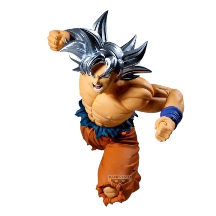 Front view of Ultra Instinct Goku Match Makers figure in battle-damaged gi from Dragon Ball Super