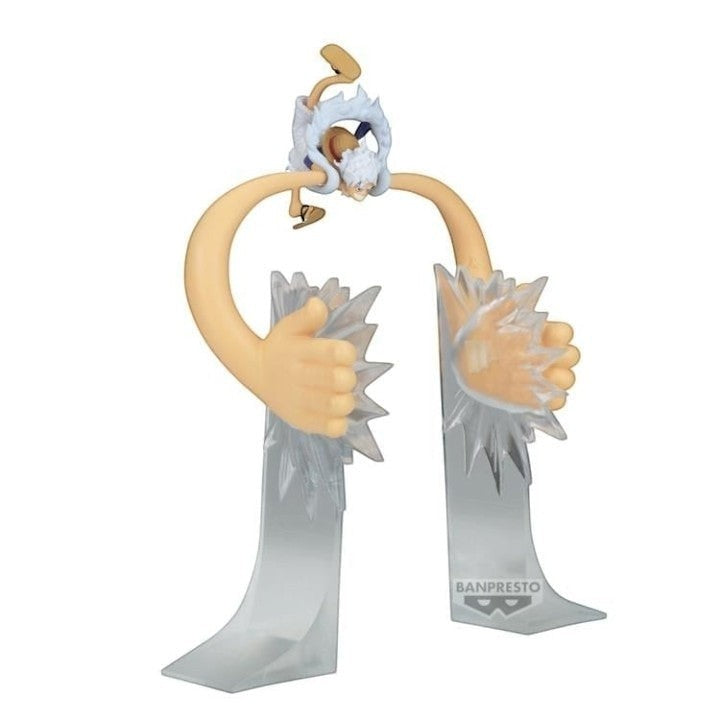 Front view of Monkey D. Luffy Gear 5 FigLife! figure in dynamic pose from One Piece anime
