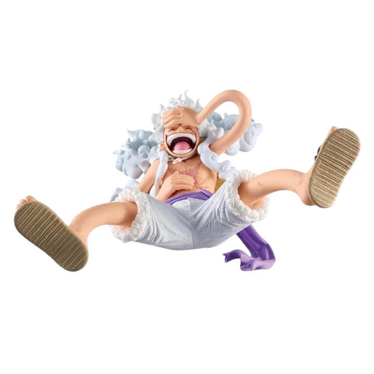 Front view of Monkey D. Luffy Gear 5 King of Artist figure in wide dynamic pose from One Piece anime