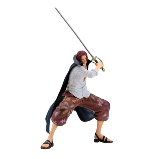 Front view of Shanks Grandista figure in sword-drawn combat stance from One Piece anime series