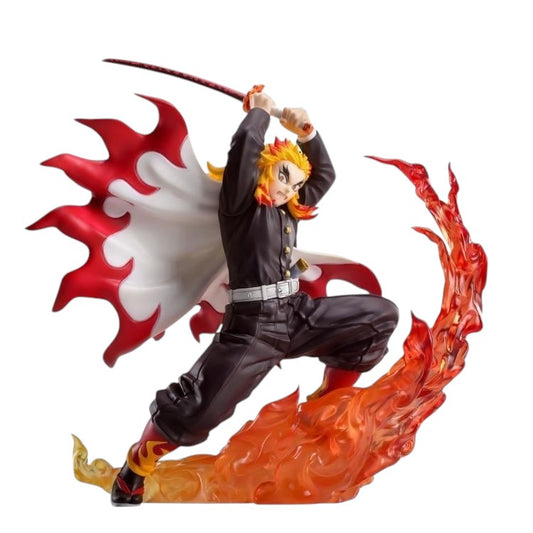 Front view of Kyojuro Rengoku Xross Link figure in dynamic sword-raised battle pose