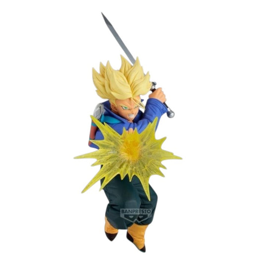 Front view of Trunks GxMateria figure in battle-ready pose from Dragon Ball Z anime